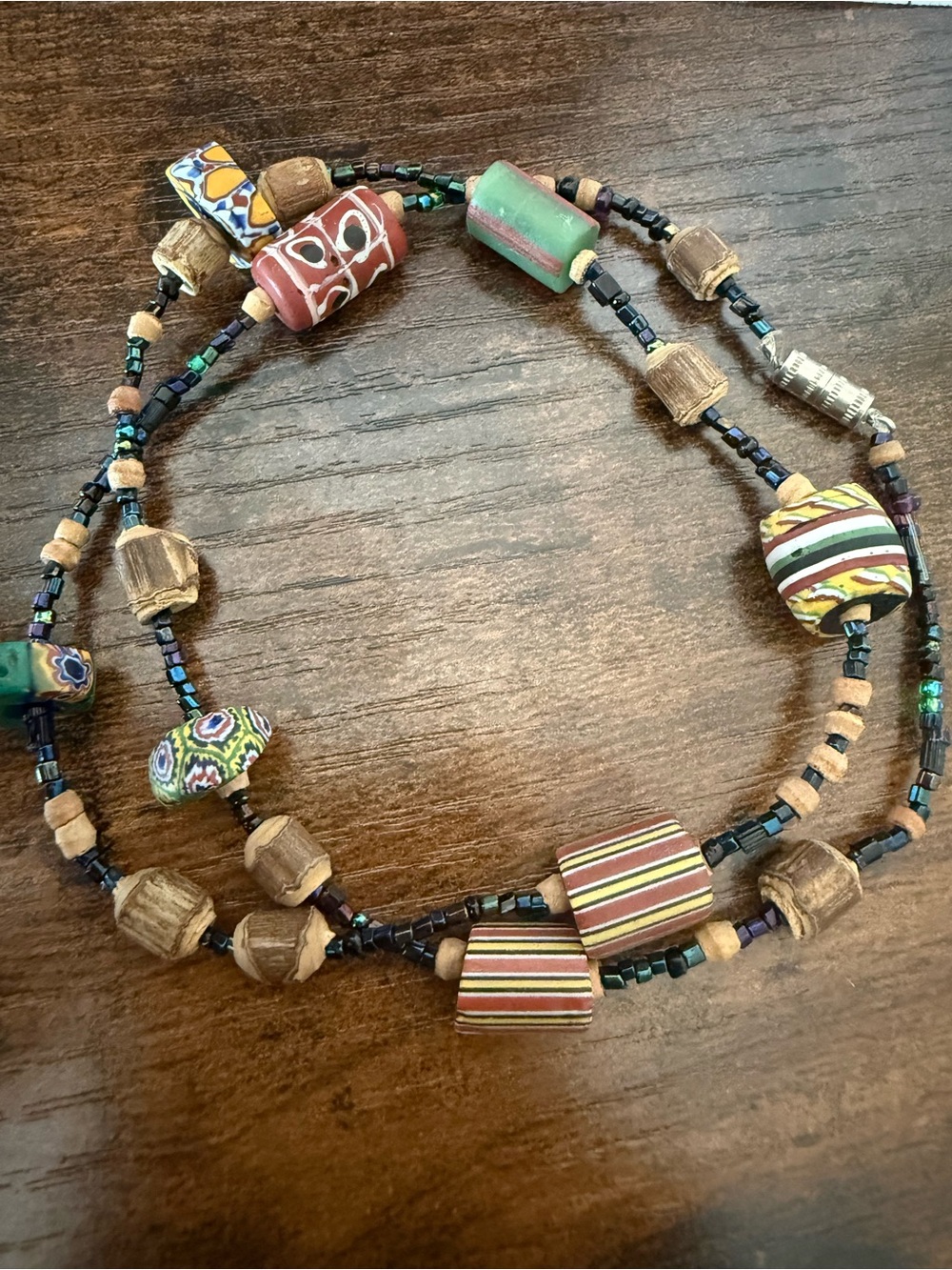 Handcrafted Multicolor Bead & Wood Double-Strand Necklace